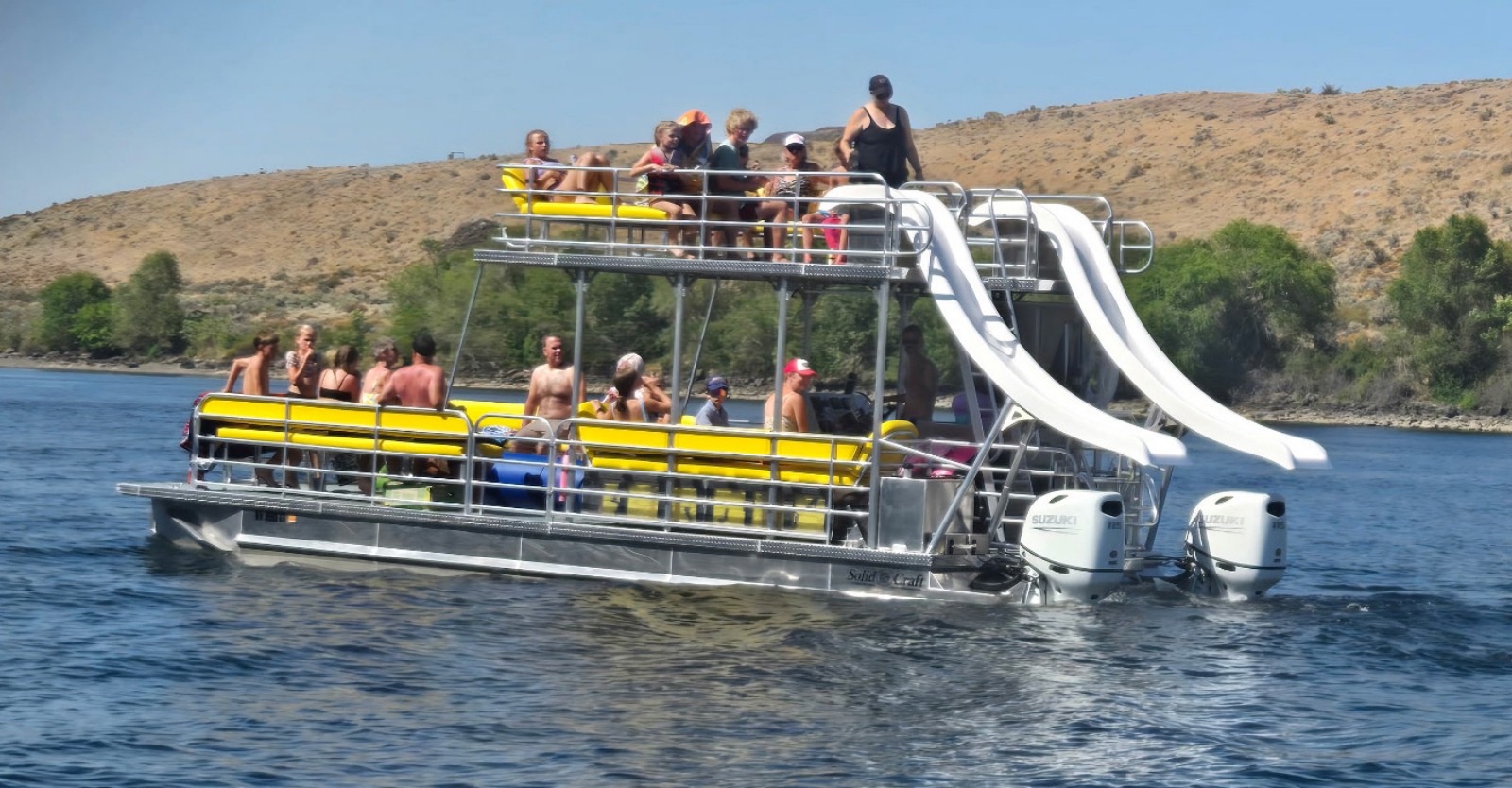 Our new double-deck pontoon with two slides!